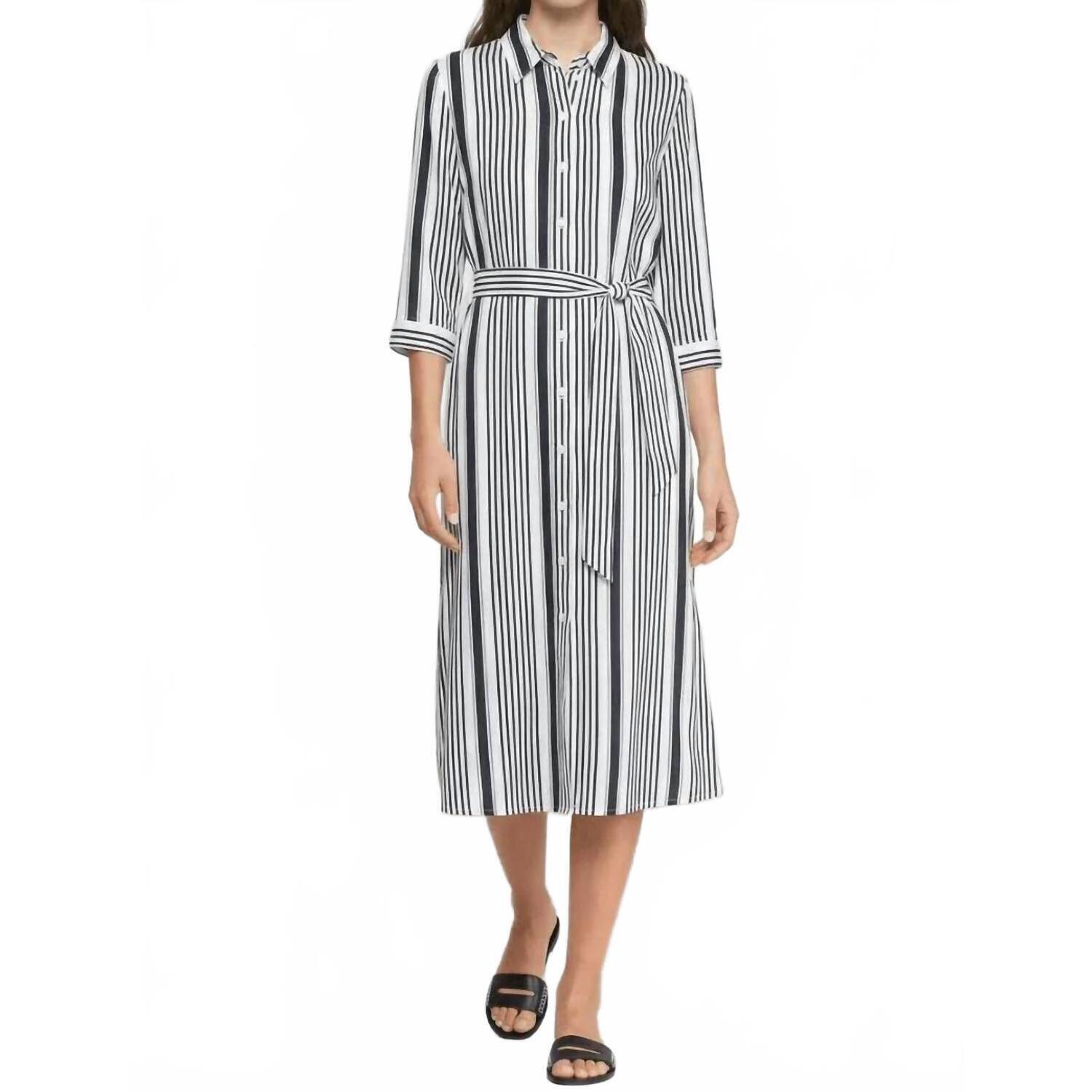 New Vilagallo Dolce Far Niente Shirt Midi Dress In Black Striped